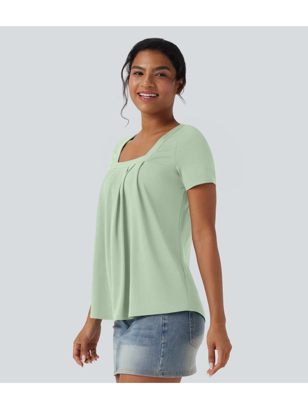 Halara Square Neck Short Sleeve Casual Top Green Size XL - Picture 6 of 8